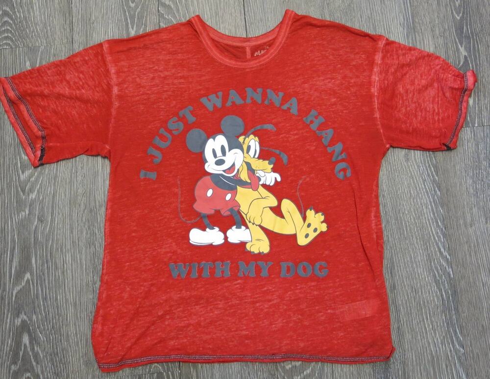 DISNEY Friends Mickey Pluto Sleep T Shirt Size S(4-6) Casual Leisure Retro Red